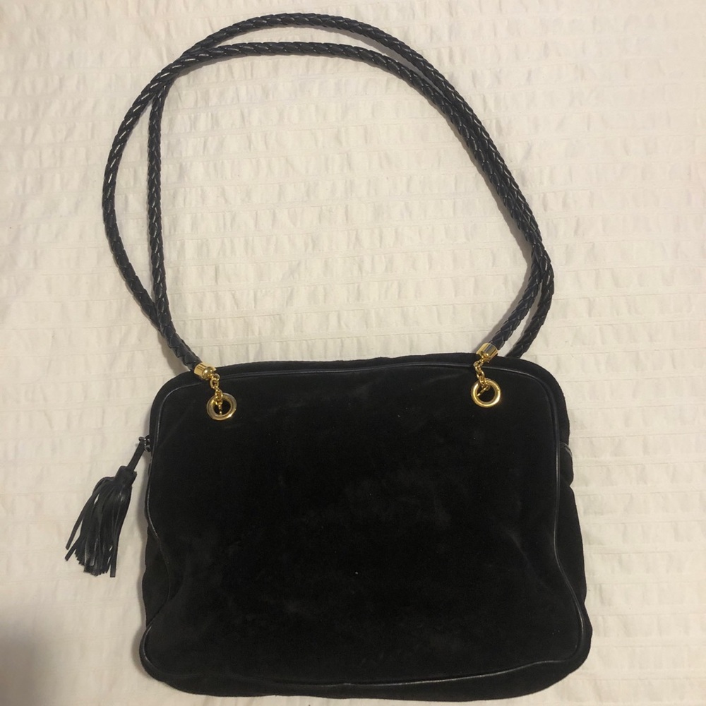 Bottega Veneta Black Suede Shoulder Bag with Leather straps Gold accents - Picture 12 of 13